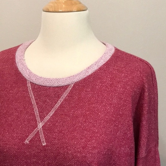 Bellamie Women's Large Scoop Neck Tunic Top Maroon Two Tone Elbow Patches Cozy - Picture 2 of 6